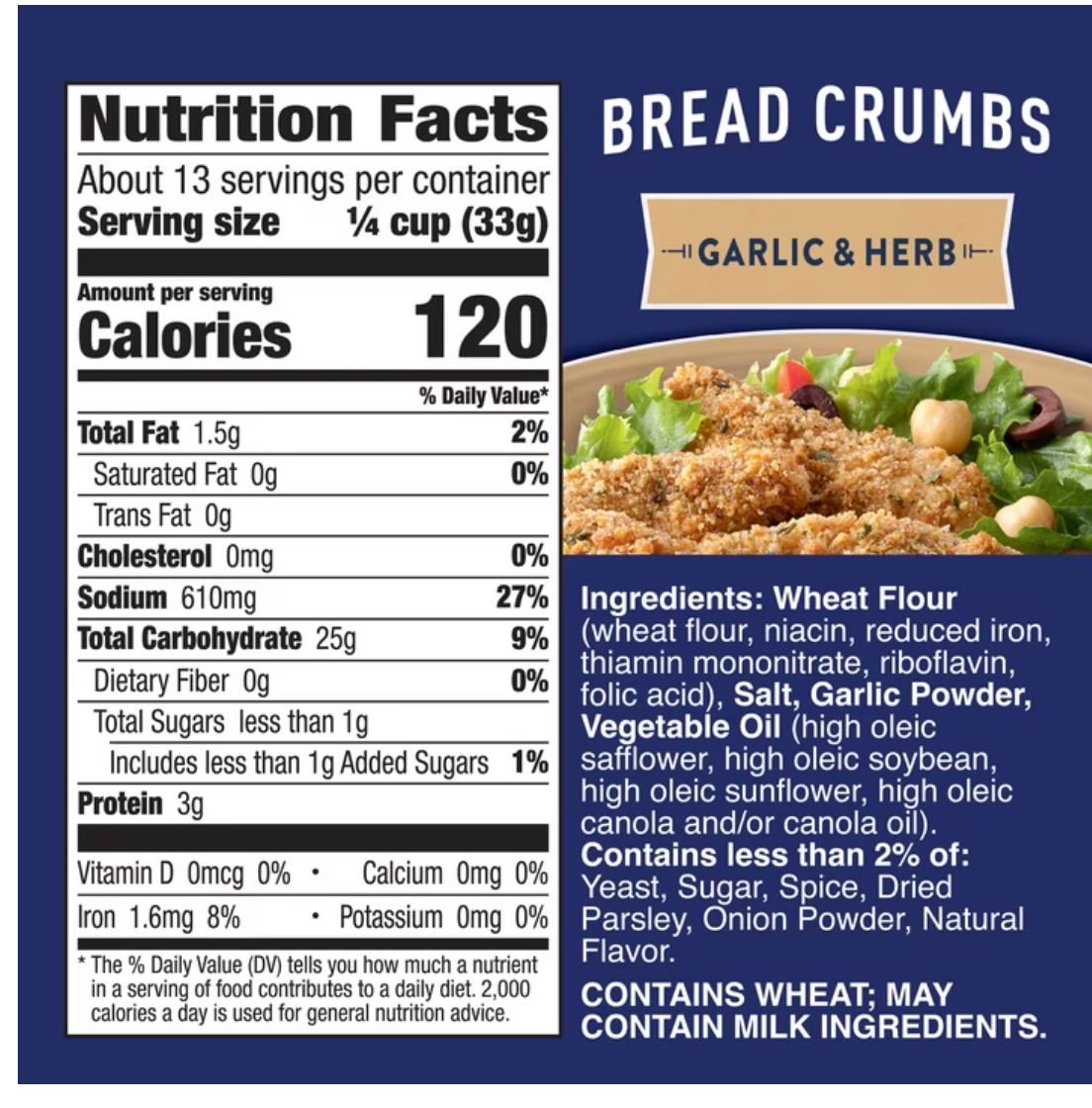 Progresso Bread Crumbs, Garlic and Herb, Cooking Ingredient, 15 oz - expires May 2027