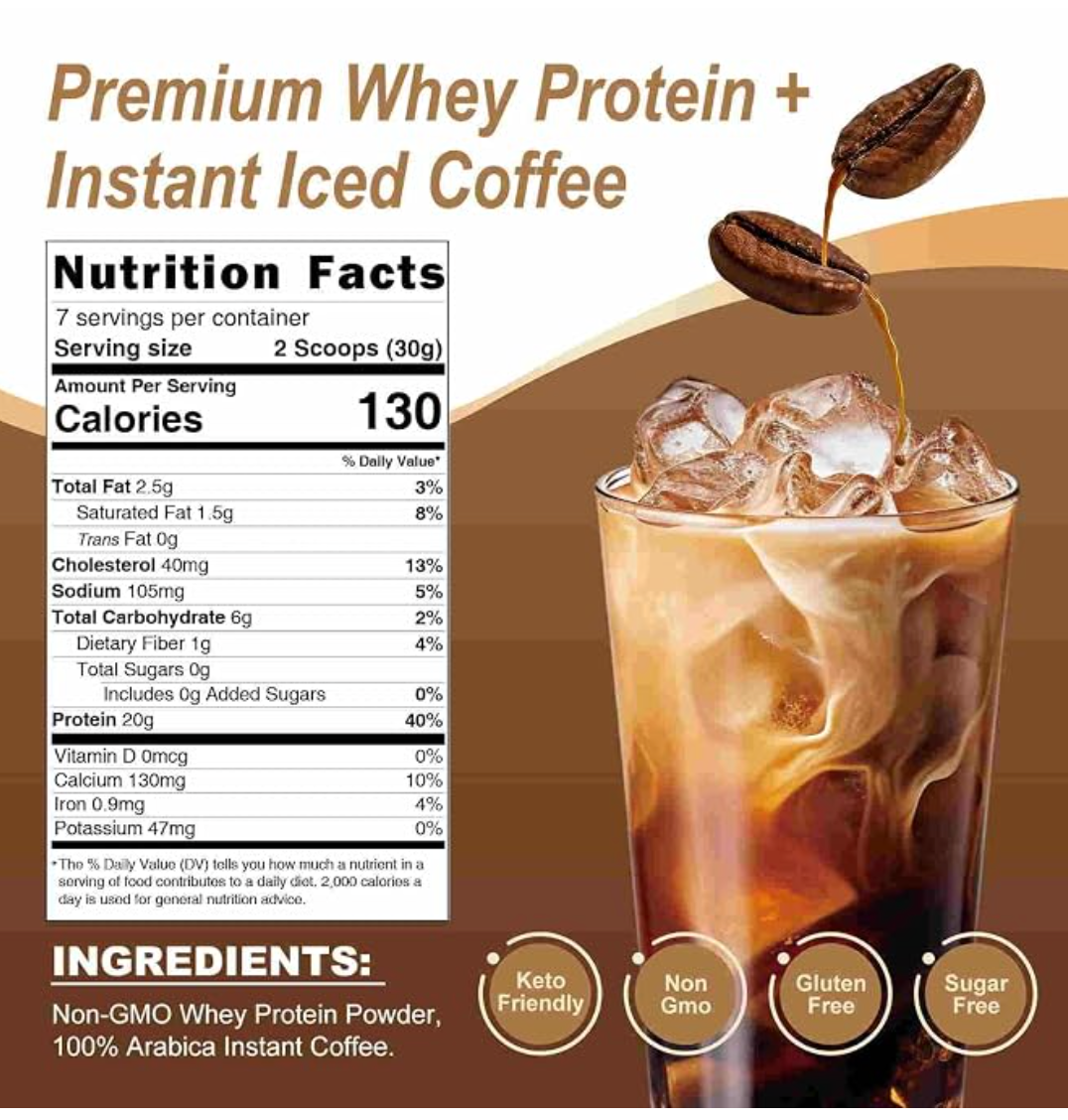 JAYUSS Protein Coffee Powder Premium Whey Protein & 100% Arabica Coffee Keto Friendly Gluten Free Zero Artificial Flavors & Sweeteners 8 Oz - expires 12/25/2027