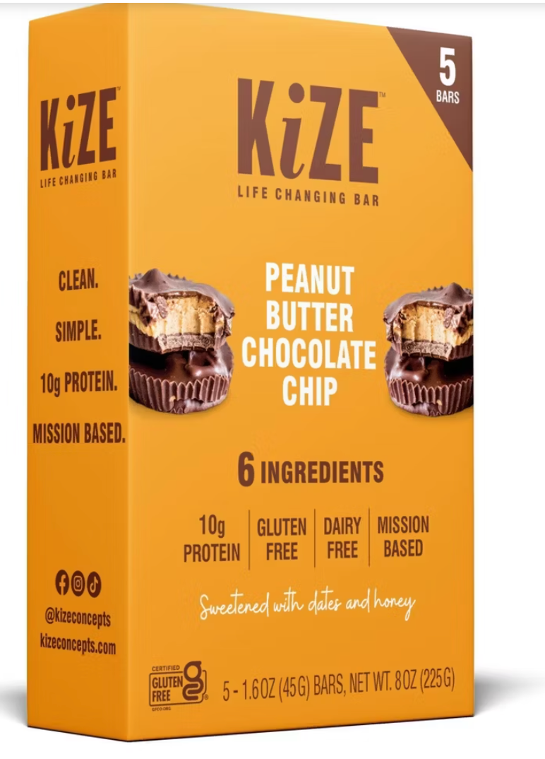 KiZE Peanut Butter Chocolate Chip Gluten Free Energy Protein Bar - 10g Protein - 8oz/5ct