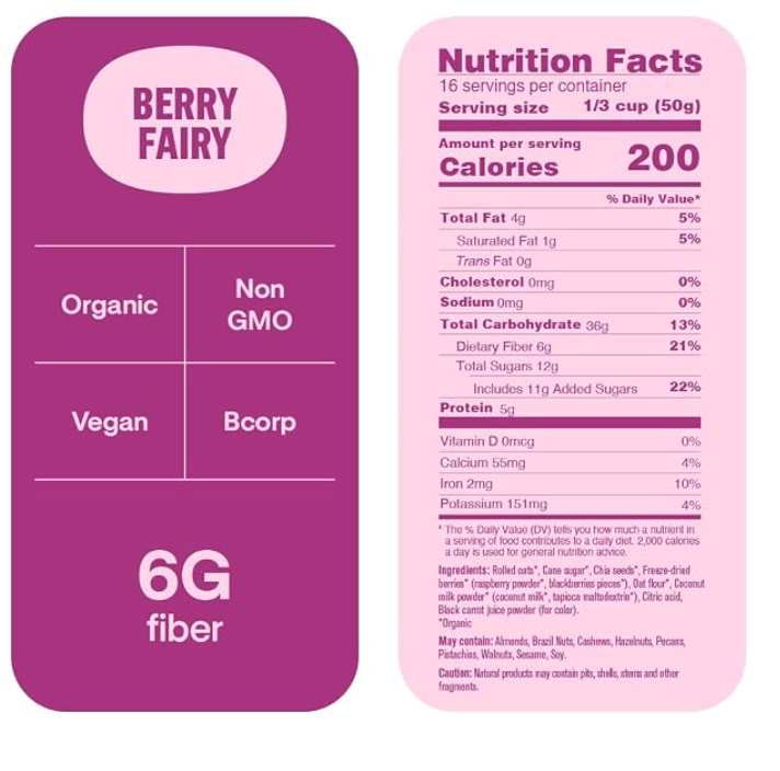Chialove Organic Overnight Chia with Oats Berry Fairy | Rich in Fiber & Protein, Vegan, Non-GMO | Ready to Eat Breakfast - 28 oz Bags - 2 Pack - expires May 14 2027