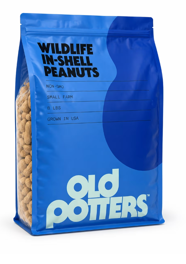 Old Potters Wildlife in-Shell Peanuts for Birds, Squirrels and Wildlife. USA Grown Non-GMO Raw in-Shell Peanuts (in-Shell, 8 lbs)