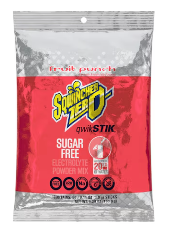 Sports Drink Mix, Sugar Free Electrolyte, Fruit Punch, 20 oz Yield, 50 PK
