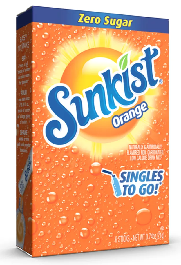 Sunkist Orange Drink Sticks, Low Calorie - 6 sticks