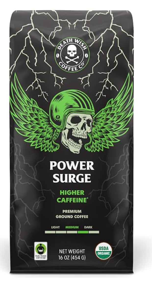 Death Wish Coffee Power Surge High Caffeine Dark Roast Ground, 16 oz - expired 02/23/2027