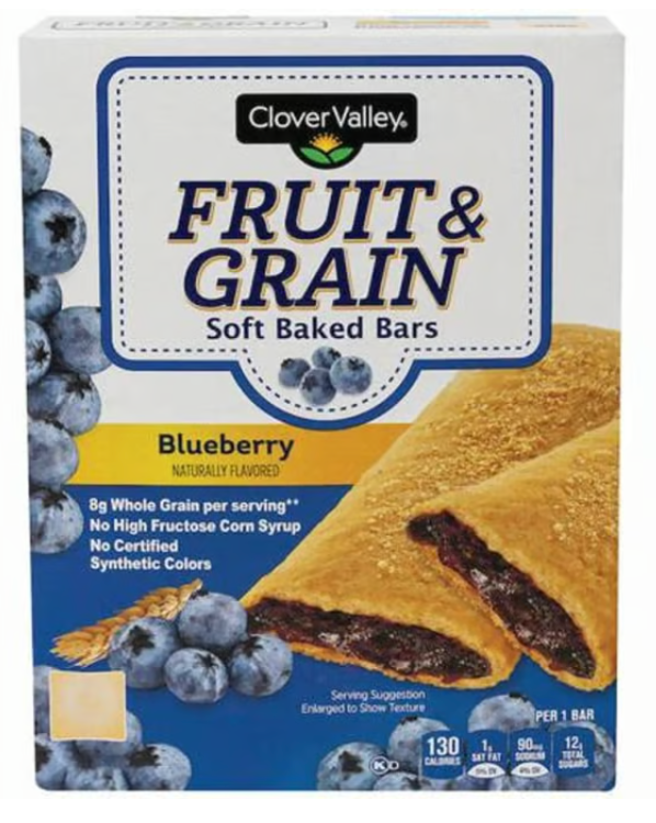 Clover Valley Soft Baked Fruit & Grain Blueberry Cereal Bars (8 ct) - expired May 16 2026