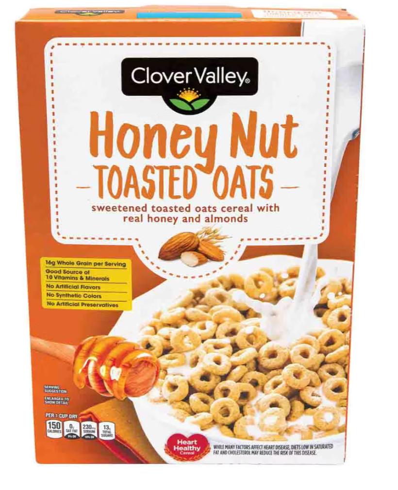 Clover Valley Honey Nut Toasted Oats Cereal, 12.25 oz - expired May 25 2026
