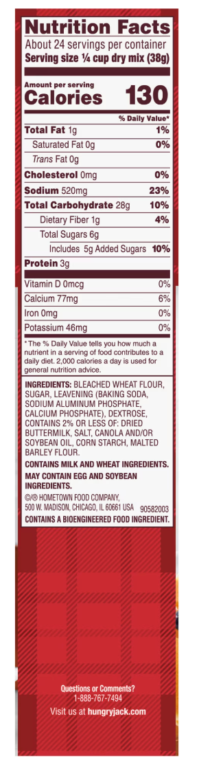 Hungry Jack Complete Buttermilk Pancake Mix and Waffle Mix, 32 oz Box - expires Nov 15 2026