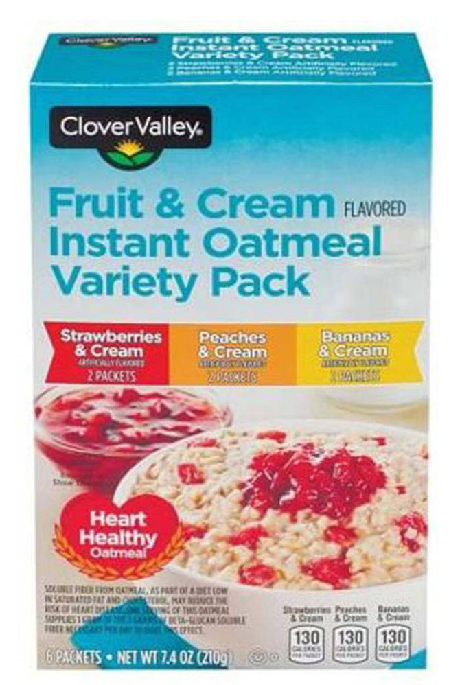 Clover Valley Instant Oatmeal, Fruit & Cream Variety Pack - 6 ct - expired Apr 19 2026