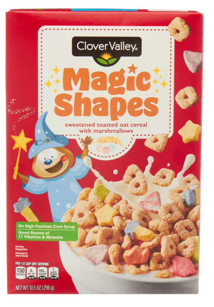Clover Valley Magic Shapes Sweetened Toasted Oat Cereal with Marshmallows, 10.5 - expired March 20 2026