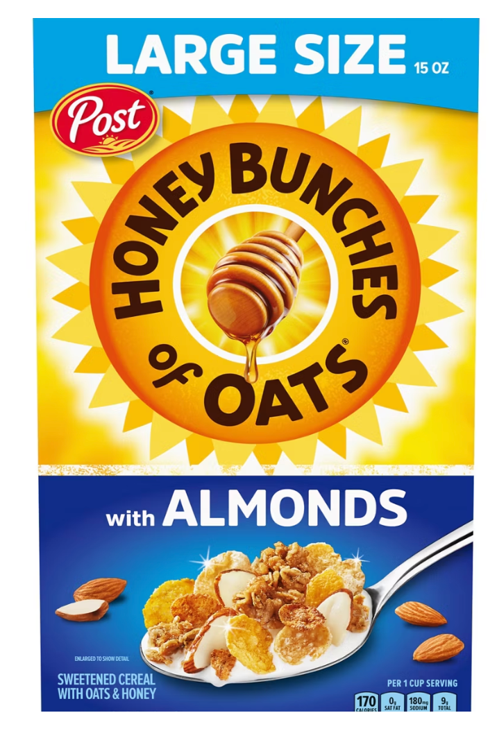 Post Honey Bunches of Oats with Almonds, Granola Clusters and Sliced Almonds, 15 oz Box - expired March 13 2026