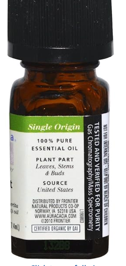 Aura Cacia Aromatherapy Peppermint Natural Essential Oil Organic 0.25 Oz. Bottle