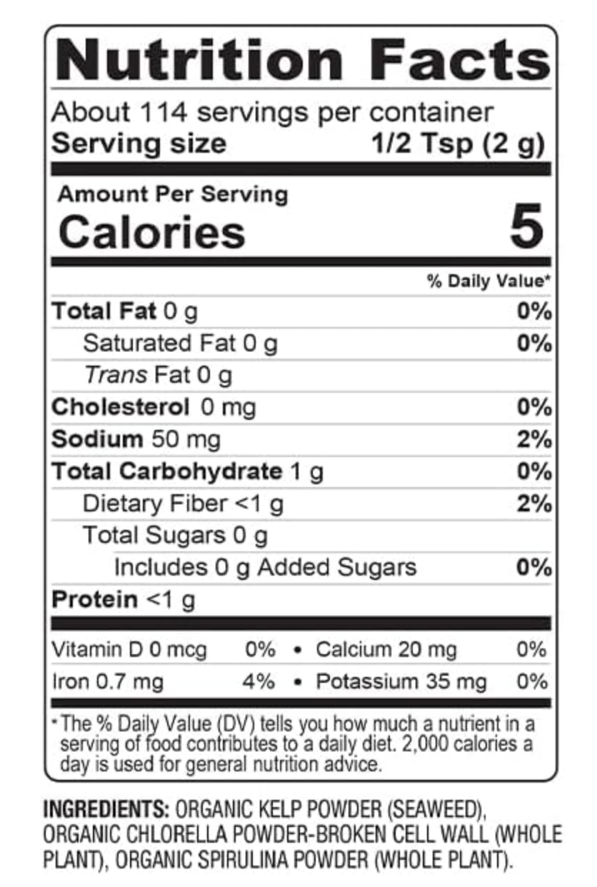 BareOrganics Marine Super Greens Powder | USDA Organic, Gluten-Free, Vegan, Non-GMO, BPA-Free | Kelp, Chlorella, Spirulina, 8oz - Expired 05/2025