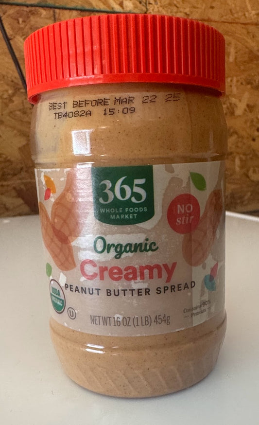 365 Organic Creamy Peanut Butter Spread 16 oz