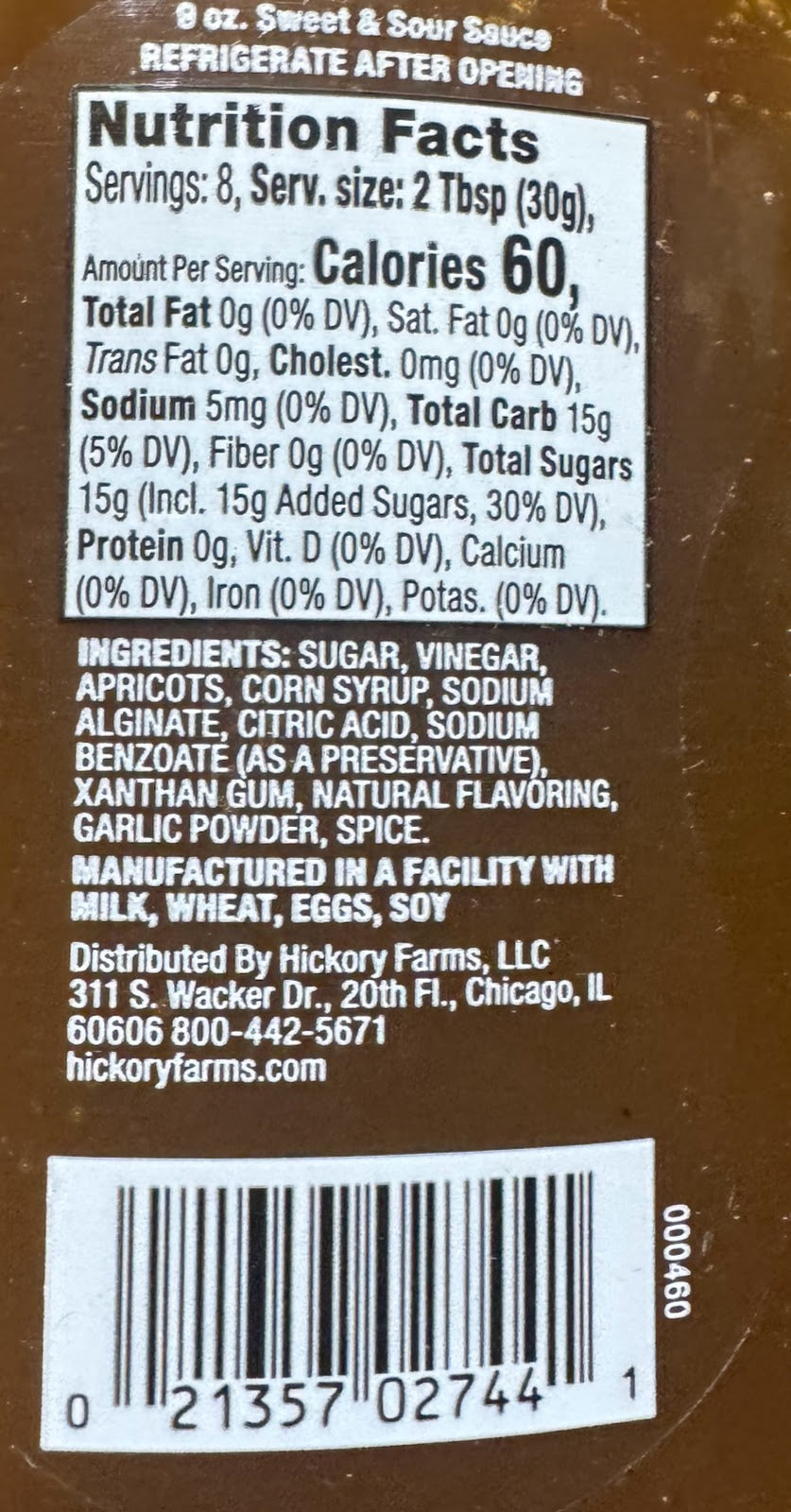 Hickory Farms Sweet & Sour Sauce - Expires 2 07 2026
