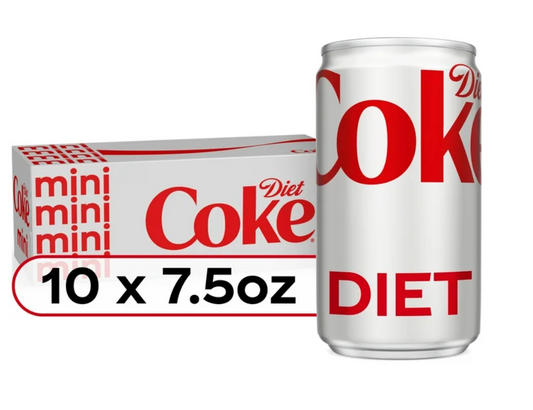 Diet Coke Diet Cola Soda Fridge Pack, 7.5 fl oz Mini Cans, 10 Pack