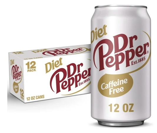 Diet Dr Pepper Caffeine Free Soda Pop, 12 fl oz, 12 Pack Cans