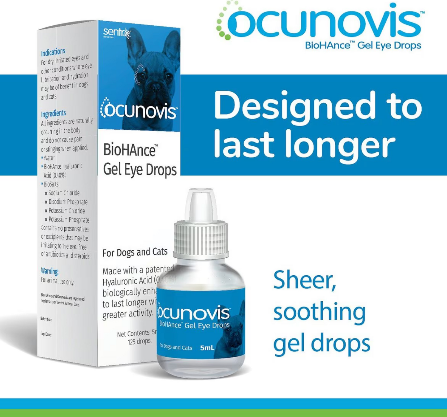 Ocunovis Dog & Cat Gel Eye Drops, 5 mL bottle