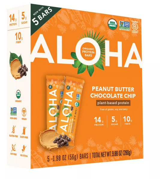 ALOHA Peanut Butter Chocolate Chip Protein Bars - 9.88oz/5ct