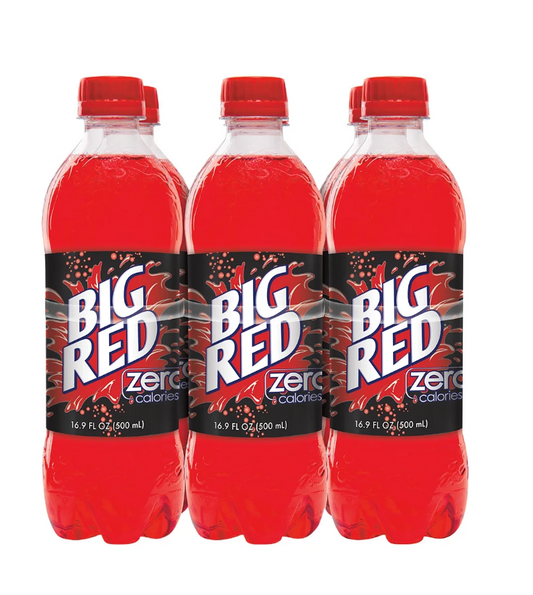 Big Red Zero Sugar Soda Pop, 16.9 fl oz, 6 Pack Bottles