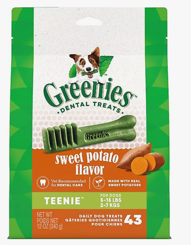 Greenies Teenie Sweet Potato Natural Small Dental Dog Treats, 43 count