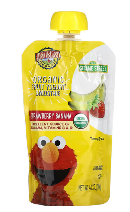 Earth's Best Organic Fruit Yogurt Smoothie Toddler Food, Strawberry Banana, 4.2 oz Pouches - Expires Dec 12 2025 - Single Pouch