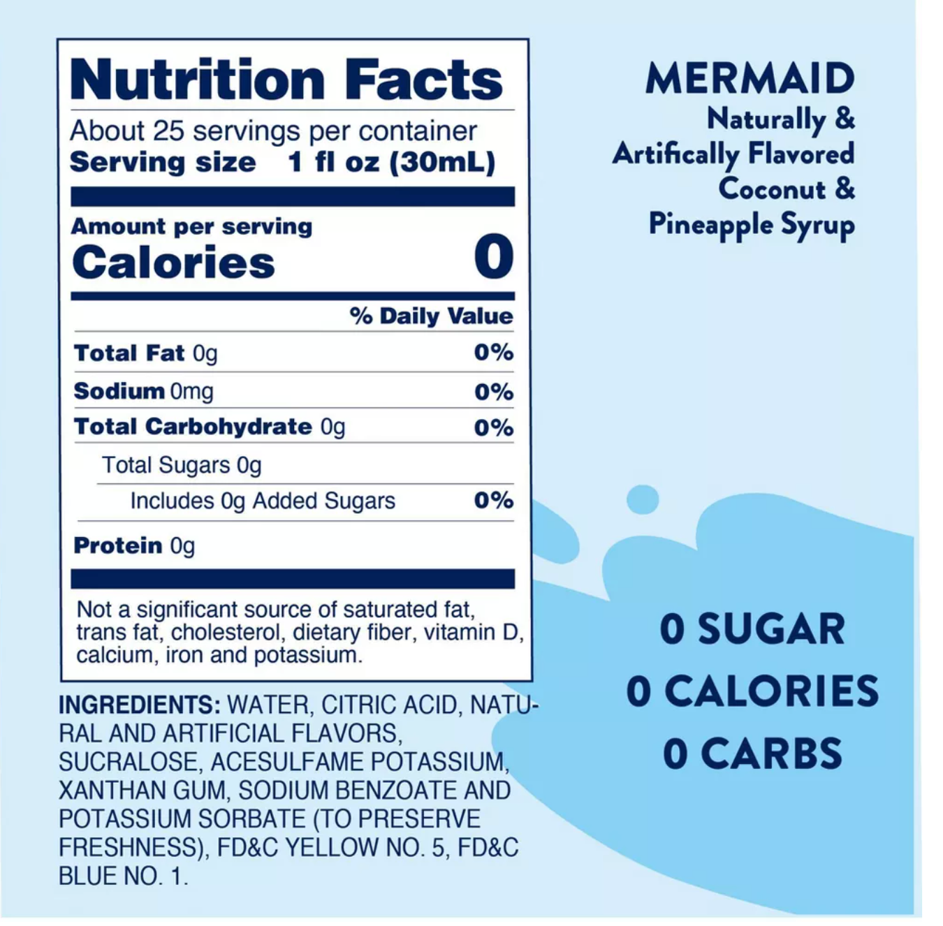 Jordan's Skinny Mixes Mermaid Sugar Free Fruit Flavored Water Enhancer Syrup for Drink Mix Iced Tea Lemonade and More - 25.4 fl oz