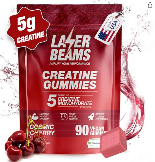 Creatine Monohydrate Gummies - 5g Creapure Creatine per Serving - Vegan, Cosmic Cherry Flavor - Boost Muscle Strength, Endurance, Recovery & Mental Focus - 90 Gummies, Gluten-Free - Expires 01/2026