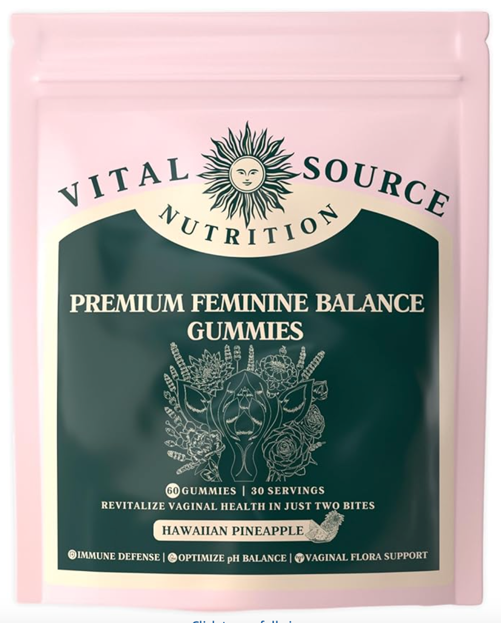 Vital Source Nutrition - Premium Feminine Balance Gummies - for Women’s Health & Wellness - Immune Support - Vegan, Gluten-Free - Hawaiian Pineapple - 60 Gummies - 30 Servings - Expires 1/2027