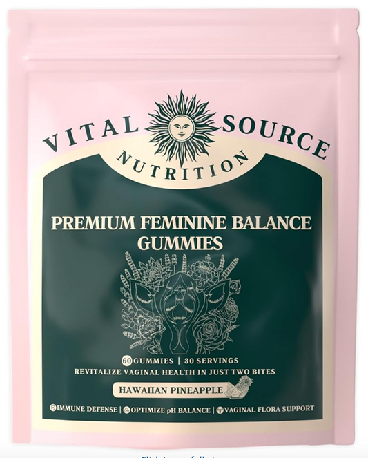 Vital Source Nutrition - Premium Feminine Balance Gummies - for Women’s Health & Wellness - Immune Support - Vegan, Gluten-Free - Hawaiian Pineapple - 60 Gummies - 30 Servings - Expires 1/2027