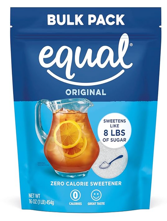 EQUAL 0 Calorie Sweetener, Powdered Aspartame and Acesulfame-K Sweetener, Zero Calorie Sugar Alternative, Erythritol Free, 1 Pound Bulk Bag (Pack of 1) - Expires 07/03/2026