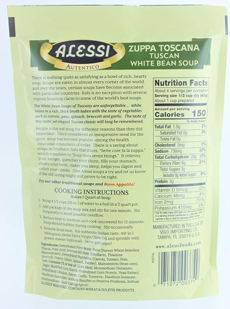 Alessi Zuppa Toscana Tuscan White Bean Soup - 6 oz - Expires Sept 07 2025