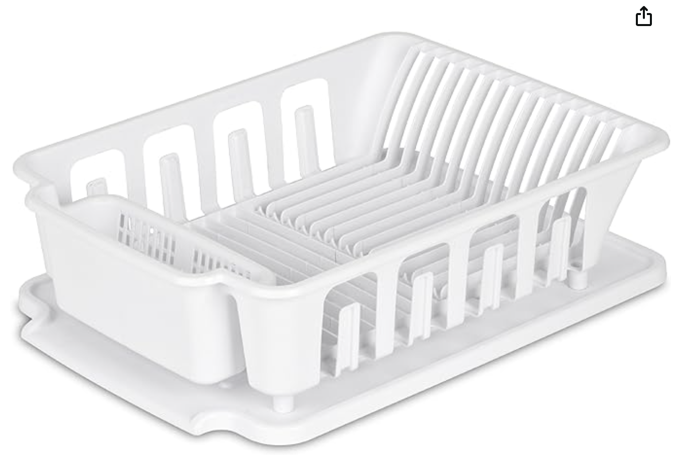 STERILITE 2-Piece Large Sink Set Dish Rack Drainer, White (18 L x 13 3/4" W x 5 1/2" H), 3/4" L x 3/4" W