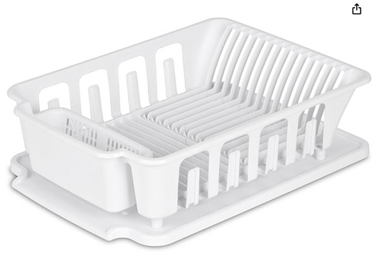 STERILITE 2-Piece Large Sink Set Dish Rack Drainer, White (18 L x 13 3/4" W x 5 1/2" H), 3/4" L x 3/4" W
