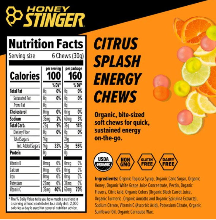Honey Stinger  Organic Energy Chews - Citrus Splash - Pink Lemonade - Lemon - Orange