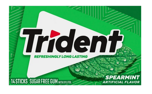 Trident Sugar Free Gum, Spearmint, Regular Size, 14 Pieces