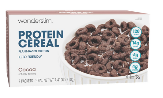 WonderSlim Protein Cereal, Cocoa, Low Sugar, Gluten Free, Keto Friendly & Low Carb (7ct) - Expires 08/29/2025