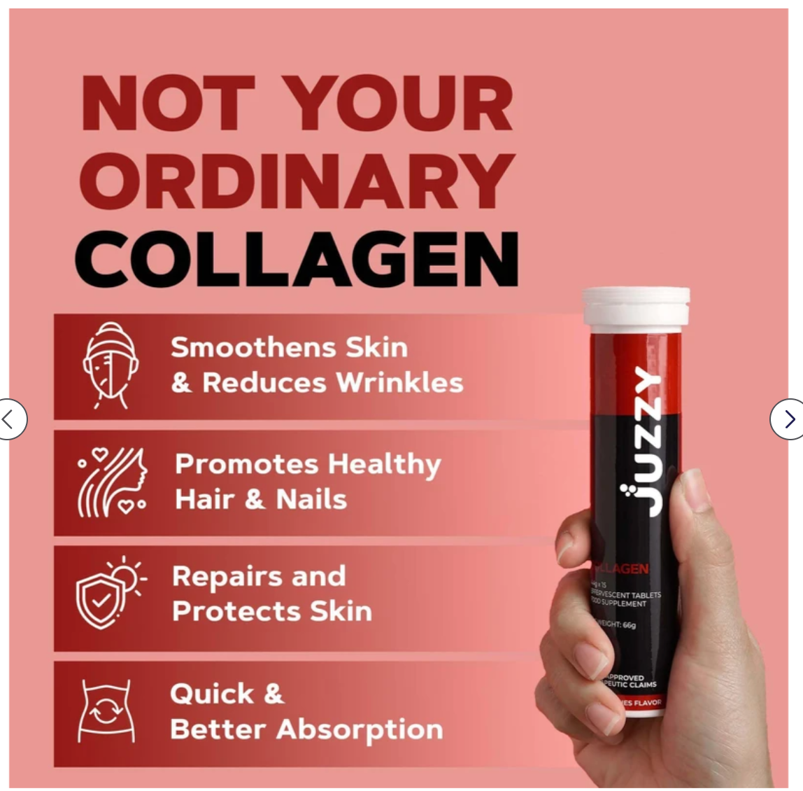 JUZZY Collagen Supplements - 500mg Effervescent Tablets for Radiant Skin, Strong Hair, Nails & Joints - Marine Collagen Peptide Drink with Vitamin E, C & Biotin for Men & Women - 1 Box, 30 Tablets May 07 2026