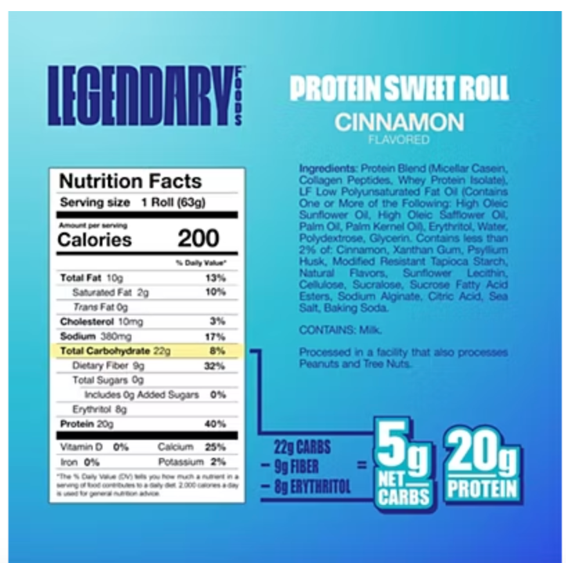 Legendary Foods Protein Sweet Roll - Cinnamon - Single Bar - 04/03/2027