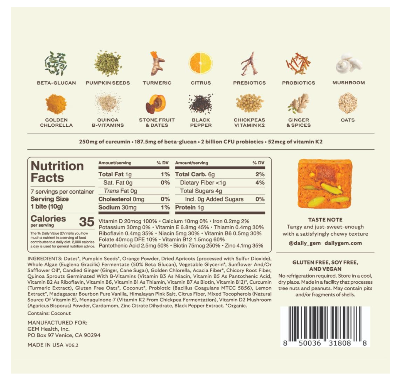 GEM Daily Multivitamin for Women & Men, with 20+ Vitamins & Minerals Like zinc, Vitamin D, B, K, Folic Acid, Turmeric, Fiber and prebiotics, Beta Glucan GLP-1 Support, Brain, & Immunity (7 Day Trial) - Expires 7/22/2025