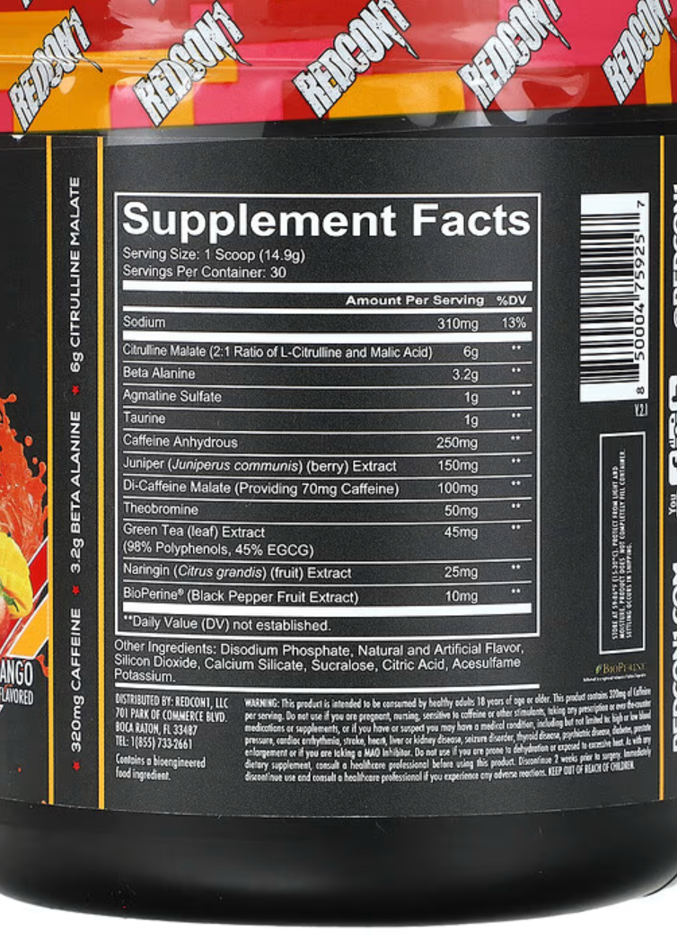Redcon1, Total War, Preworkout, Strawberry Mango, 15.77 oz (447 g)
