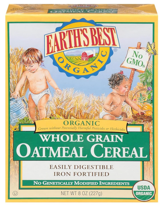 Earth's Best Organic Baby Food, Organic Whole Grain Oatmeal Baby Cereal, Non-GMO, Easily Digestible and Iron Fortified Baby Food, 8 oz Box - Expires Sep 29 2026