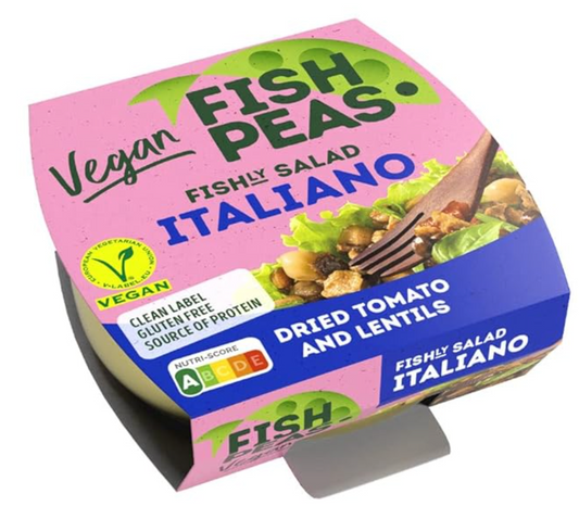 FISH PEAS - Plant Based Vegan Food ITALIANO Salad With Dried Tomato and Lentils. Plant Based Ready to Eat Meals, Gluten Free, Organic, Canned Vegan Meal Replacement - 175g (single pack) - Expires 05/15/2027