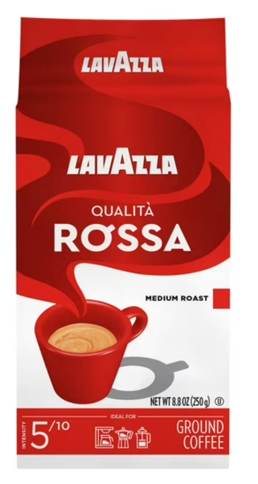 Lavazza Qualità Rossa Ground Coffee, Medium Roast, Arabica and Robusta Blend, 8.8 oz Bag - Expires 08/30/2025