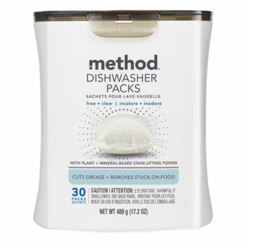 Method Dishwasher Packs Free & Clear -- 30 Packs