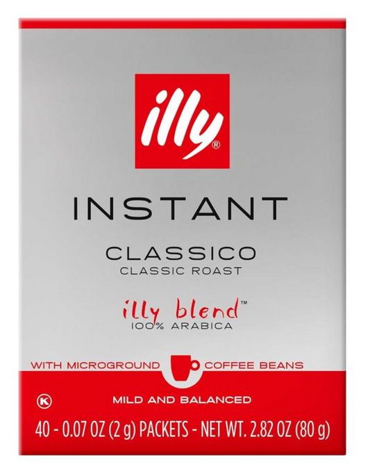 illy Instant Coffee Singles, Classico Medium Roast, Caramel & Orange Blossom Notes, 40 Single-Serve Packets (2g Each) – Premium Arabica Coffee