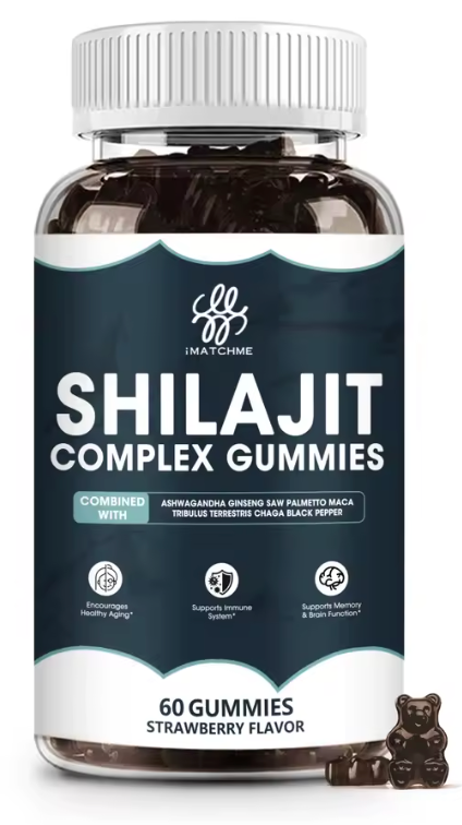 Shilajit Complex Gummies 1400MG with Ashwagandha for Enhanced Energy and Immune Support, Shilajit for Men Energy Booster, Sugar-Free, Strawberry Flavor, 60 Count