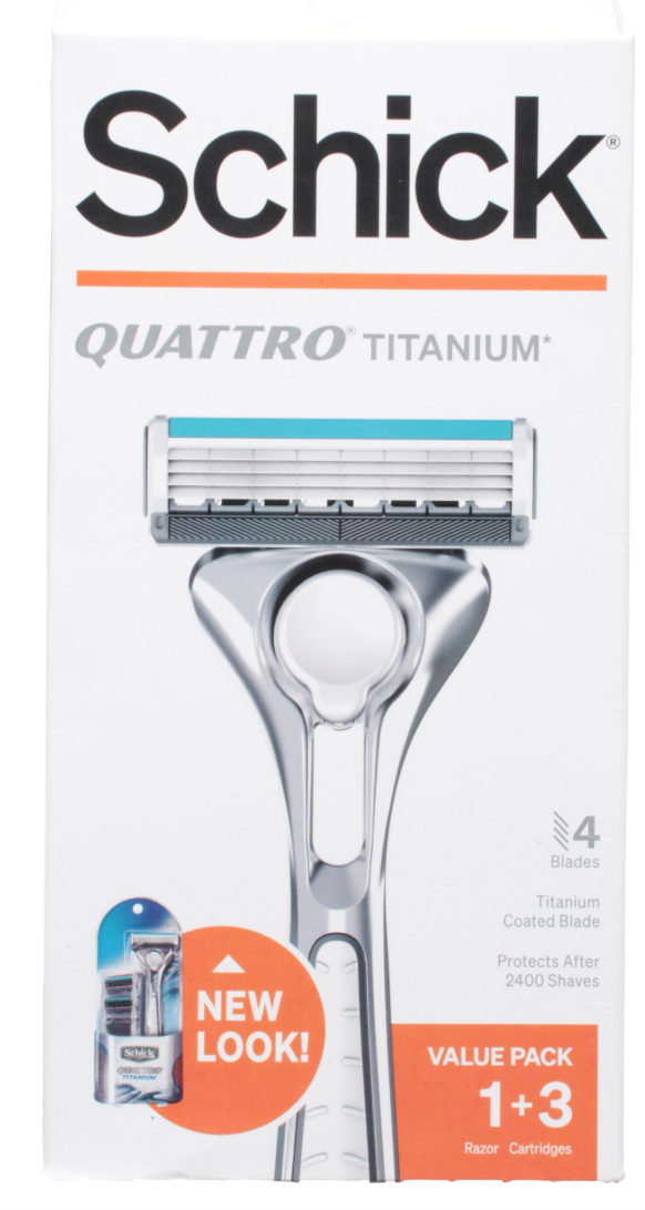 Schick Quattro Titanium Razor Value Pack, 1 Handle, 3 Refills - 4 blades