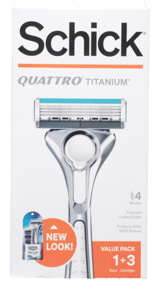 Schick Quattro Titanium Razor Value Pack, 1 Handle, 3 Refills - 4 blades