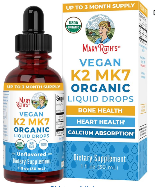 MaryRuth Organics USDA Organic Vitamin K2 MCT Liquid Drops for Adults & Kids | 100 mcg K2 MK7 per serving + Organic MCT Oil | Vegan K2 Vitamin for Bone Health | Heart Health | Calcium Absorption | 1oz
