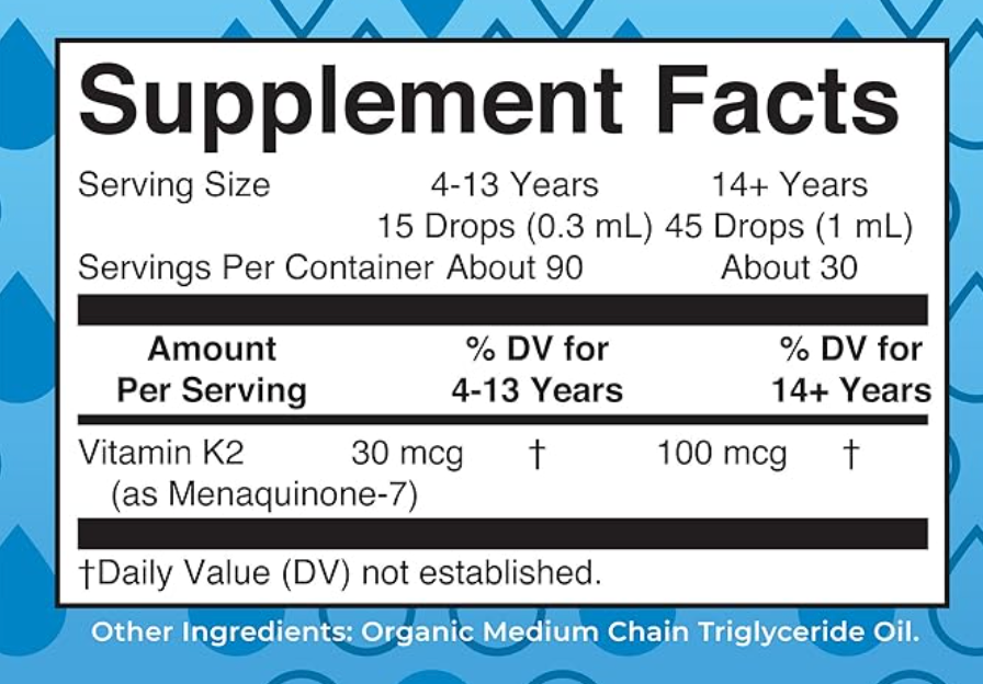 MaryRuth Organics USDA Organic Vitamin K2 MCT Liquid Drops for Adults & Kids | 100 mcg K2 MK7 per serving + Organic MCT Oil | Vegan K2 Vitamin for Bone Health | Heart Health | Calcium Absorption | 1oz